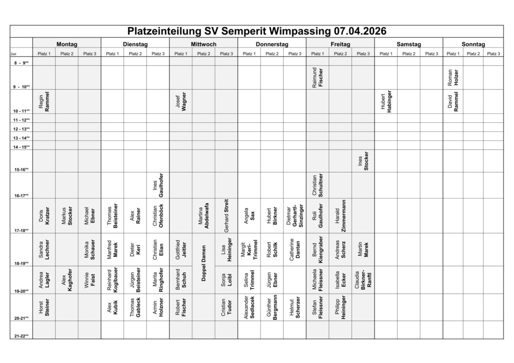 Platzeinteilung 2026